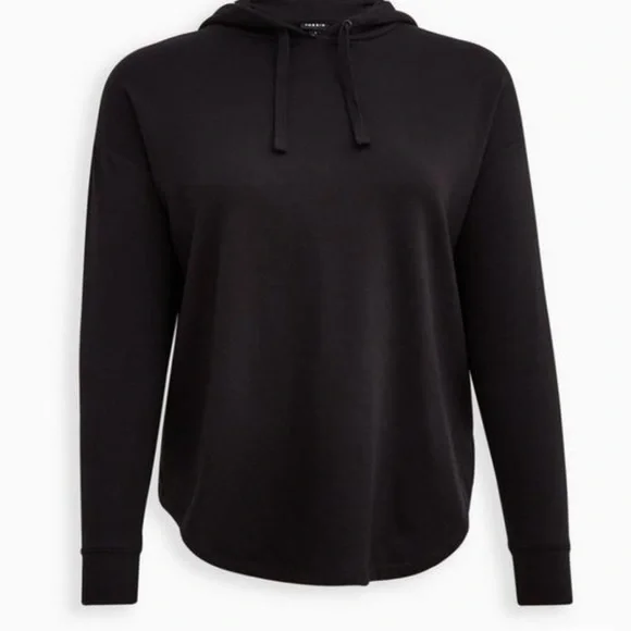 Relaxed Ultra Soft Fleece Drop Shoulder Hoodie Loose Bottom Torrid 2 Black - Picture 3 of 8